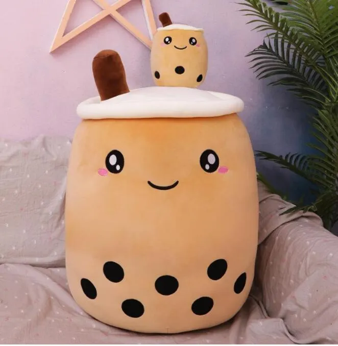 24cm Bubble Milk Tea Plush Toy Brewed Boba - Stuffed Cartoon Cylindrical Body Pillow Cup Shaped Pillow Super Soft Hugging Cushion Creative Gift for Children sxa13