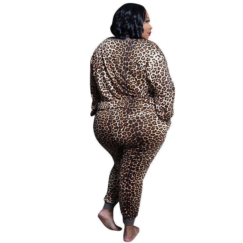 Plus Size Vêtements 5XL Deux pièces Tenues Femmes Tye Die Leopard Sweatsuit Home Wear Leggings Survêtement En Gros Dropshipping Y0625