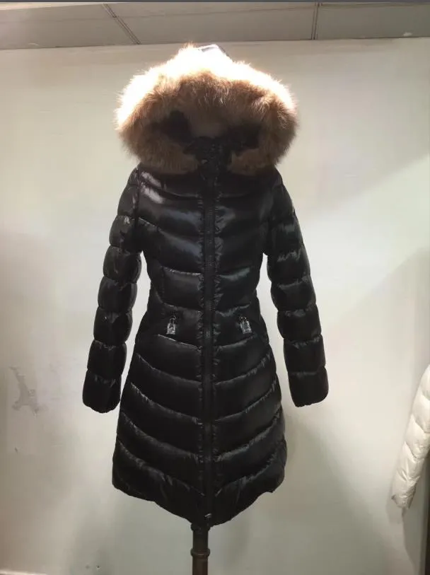 Designer feminino jaquetas longas casual grosso para baixo casacos de luxo com capuz de pele ao ar livre quente parka qualidade senhora outwear