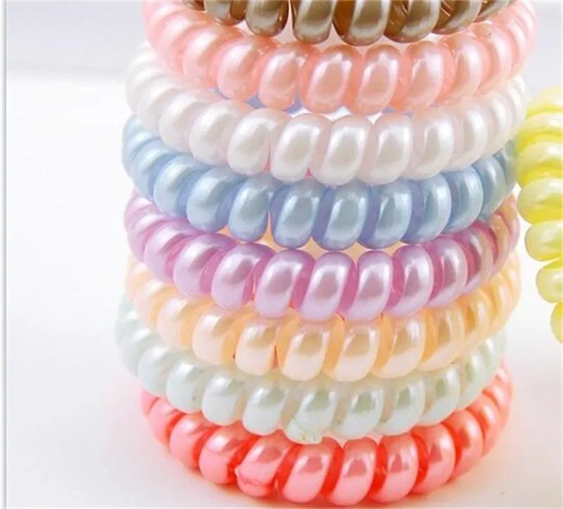 New Women Scrunchy Girl Hair Coil Rubber Hair Bands Ties Rope Ring Ponytail Holders Telephone Wire Cord Gum Hair Tie Bracelet4623113