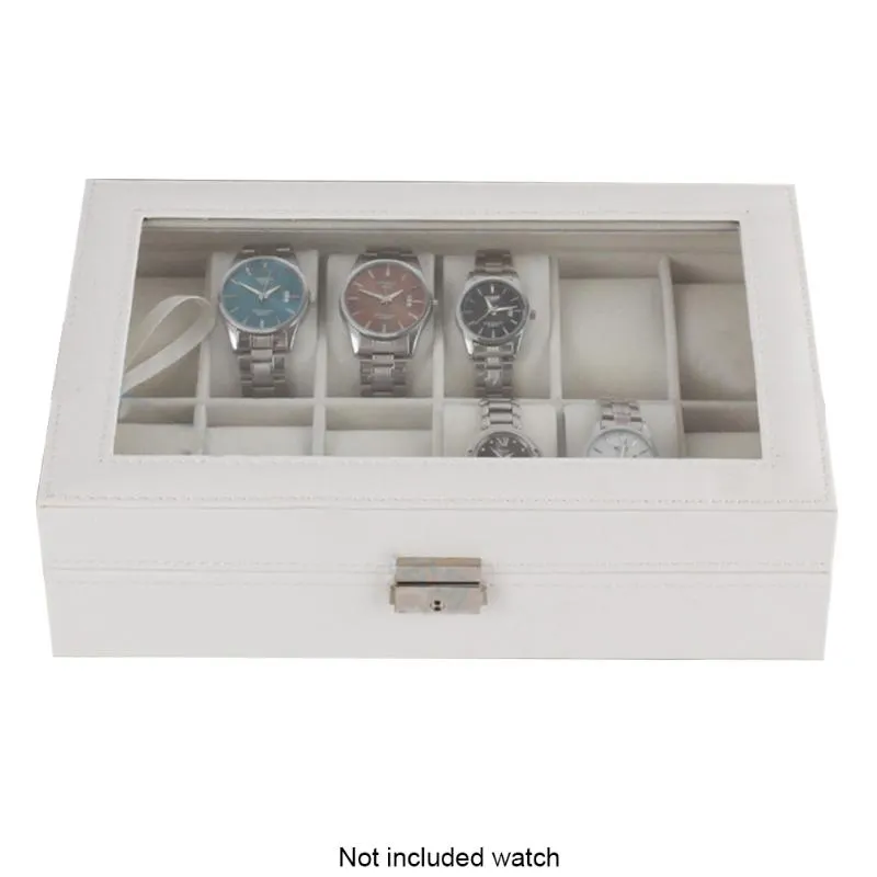 Caixas de relógio casos exibir presentes armazenamento branco caixa de madeira à prova de poeira casa grande luxo durável organizador 12 slots case289o