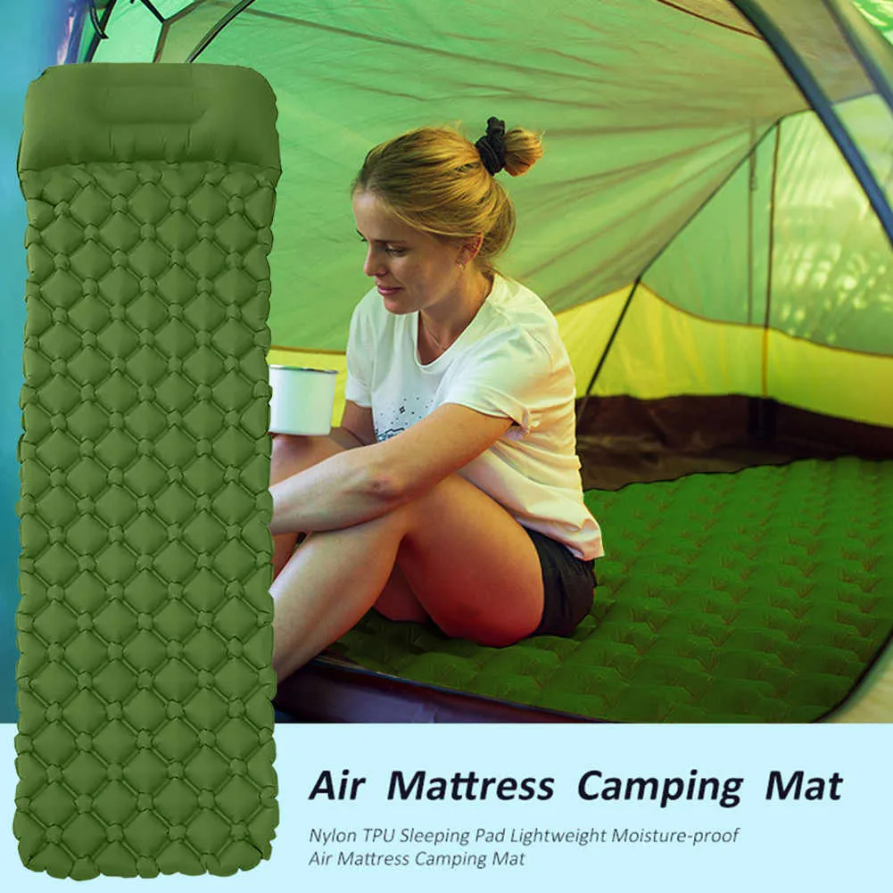 インフレータブルマットレス超軽量スリープパッドキャンプハイキングマットエアマットレス折りたたみベッド旅行寝袋Y0706