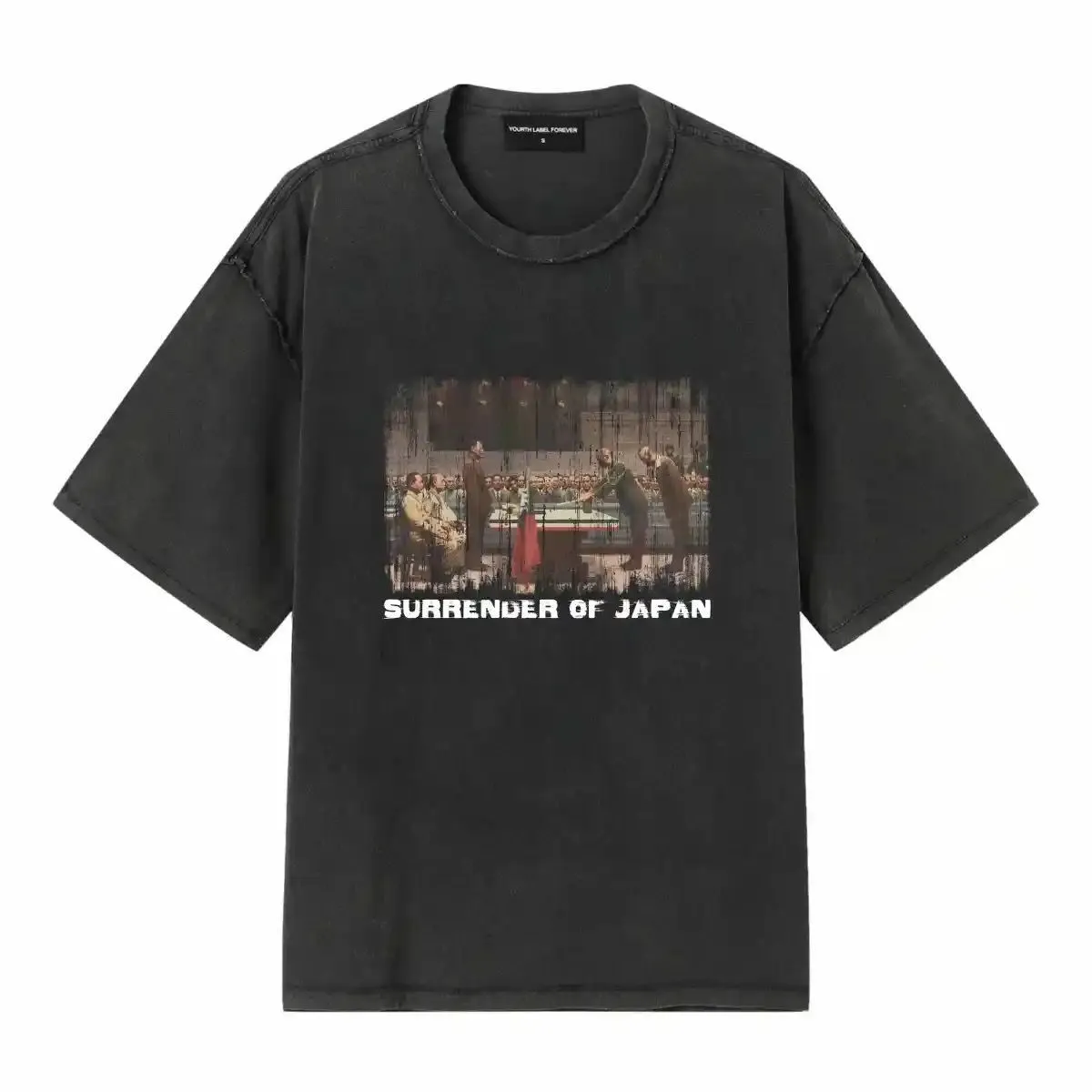 Коттонная Япония капитуляция мыть грязные футболки печатные мужские винтажные с коротким рукавом круглая шея с коротким рукавом