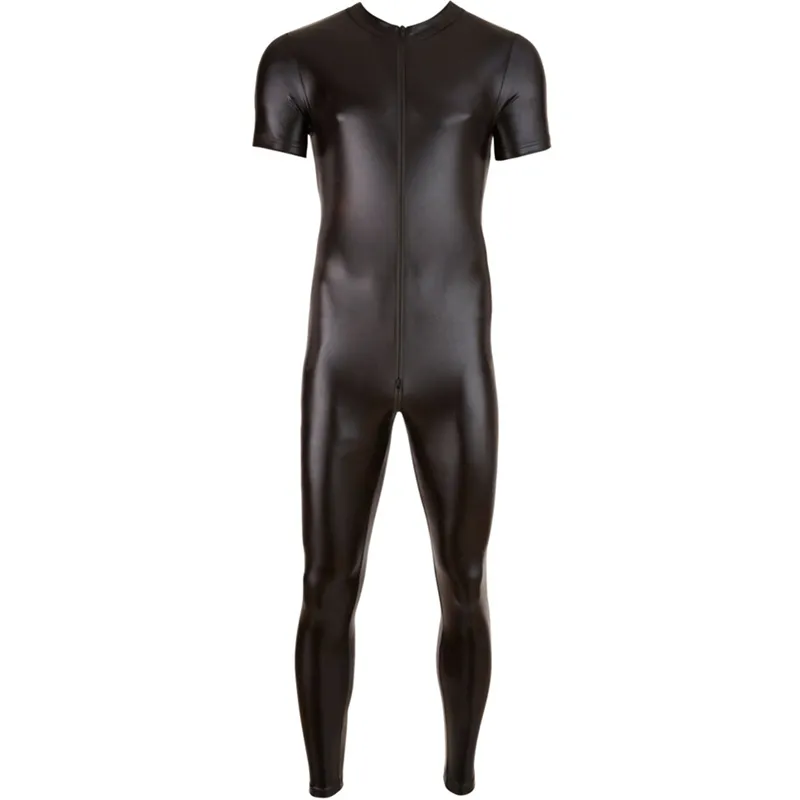 Catsuit-Kostüme, sexy Herren-Catsuit aus PU-Leder für Männer, enge Haut, voller Bodysuit, Overall, Reißverschluss vorne, offener Schritt, Latex-Zentai-Anzug, Kostüm, 3XL