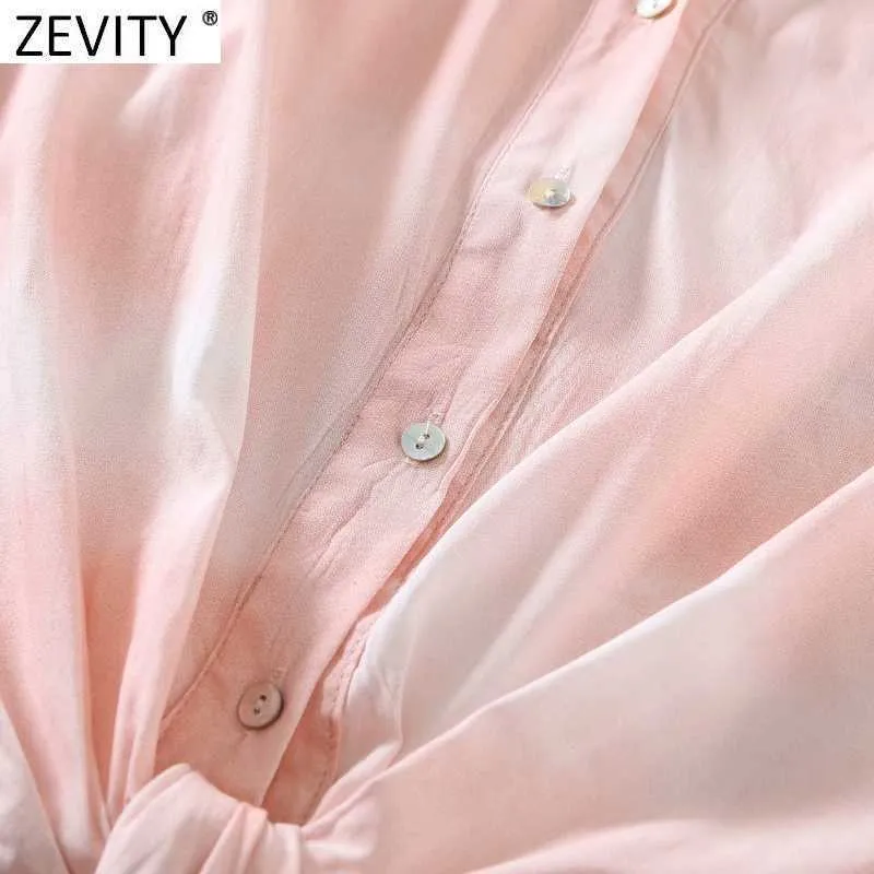 Zevity Women Fashion Tie Dye Utskrift Casual Kimono Skjorta Kvinna Hem Bowknot Söt Blus Roupas Chic Chemise Toppar LS9387 210603