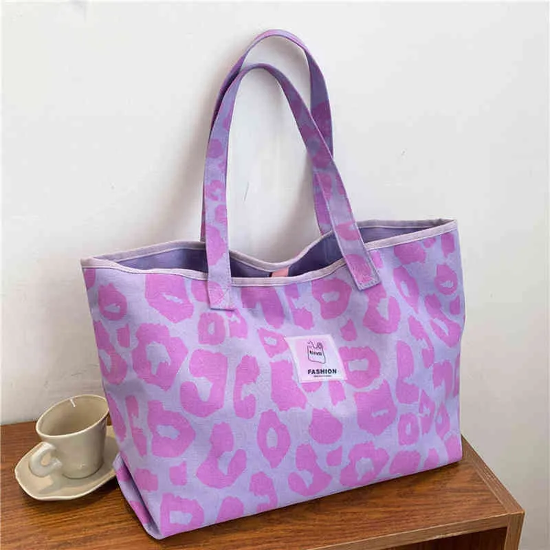 Einkaufstaschen Leopard Print Tote Frauen Große Kapazität Handtasche Designer Leinwand Schulter für Reise Koreanischen Stil Mode Weibliche Shopper Tasche 220301