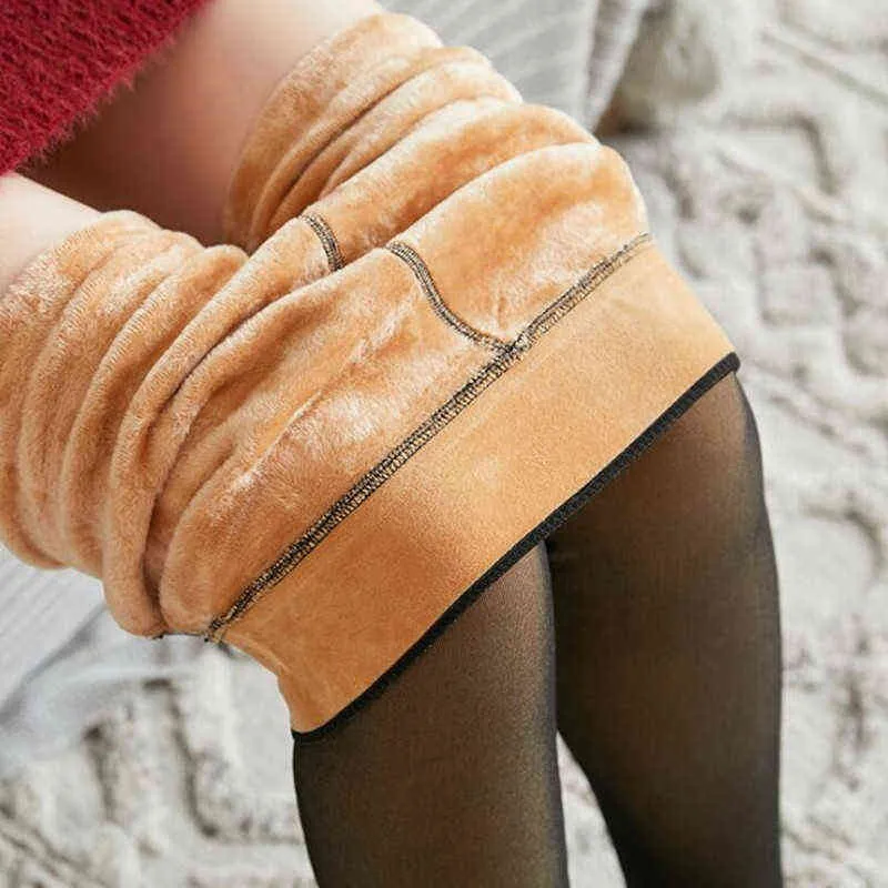 新しい300gプラスベルベットの女性偽の足のストッキングタイツ冬のパンスト透明の弾性セクシータイツ暖かい厚いパンストY1130