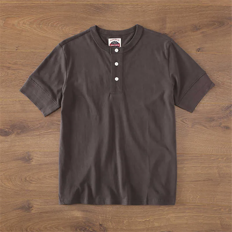 Japanese Harajuku Vintage Short Sleeve Henley Collar T Shirt for Men Urban Boys Streetwear Casual Plus Size 210714