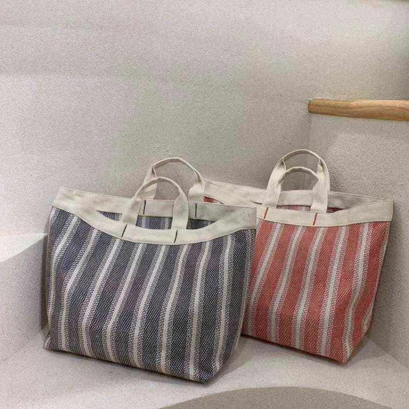 Torby na zakupy Vintage Designer Płótno Torebki Dla Kobiet Stripe Picnic Dużego Dorywczo Duże Duże Damskie Ramię Moda Letnia Bucket Bag Torebki 220301