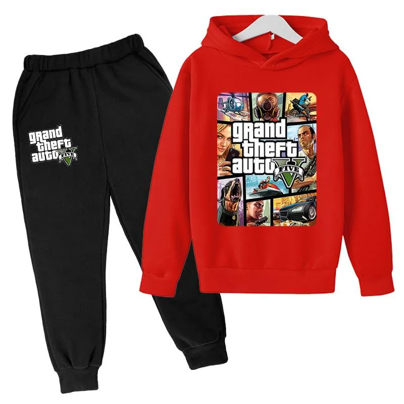 2021 plus récent enfants décontracté mode vêtements jeu 5 sweats à capuche Gta Street Outwear garçons Hip Hop costume enfants sweat + pantalon 4-14Y