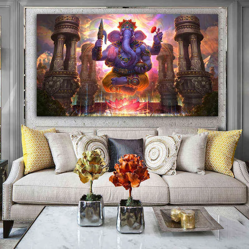 벽 예술 인쇄로드 가네샤 vinayaka 가나 파티 조각상 부처님 그림 종교 예술 황금 코끼리 장식 그림 H1110