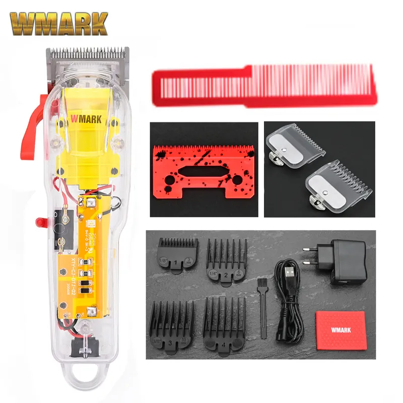 WMARK Model NG 108 Rechargeable Hair Cutting Machine Clippers Trimmer Transparent Cover White Or Red Base 7300rpm 220623