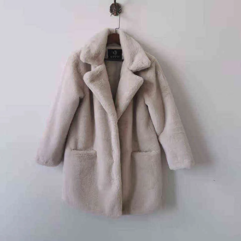 Cappotto invernale da donna in pelliccia sintetica calda spessa Cappotto medio-lungo Colletto rovesciato Donna Casaco Feminino 211220