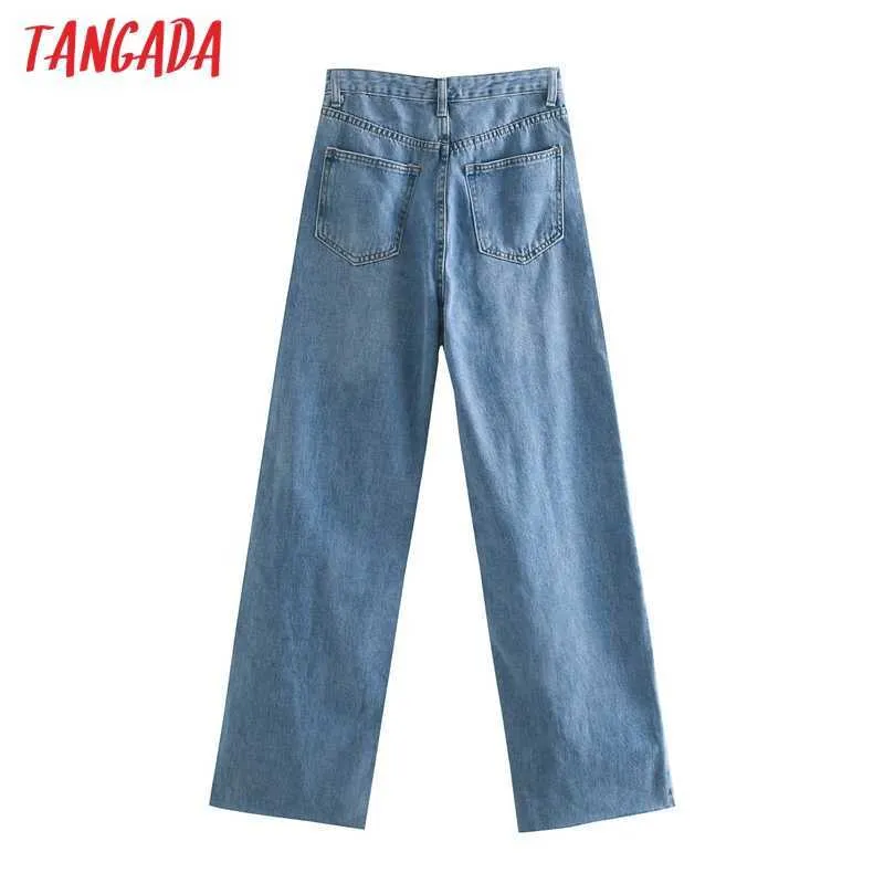 Tangada moda mujer cintura alta negro pantalones vaqueros largos pantalones bolsillos botones mujer denim 4M63 210922