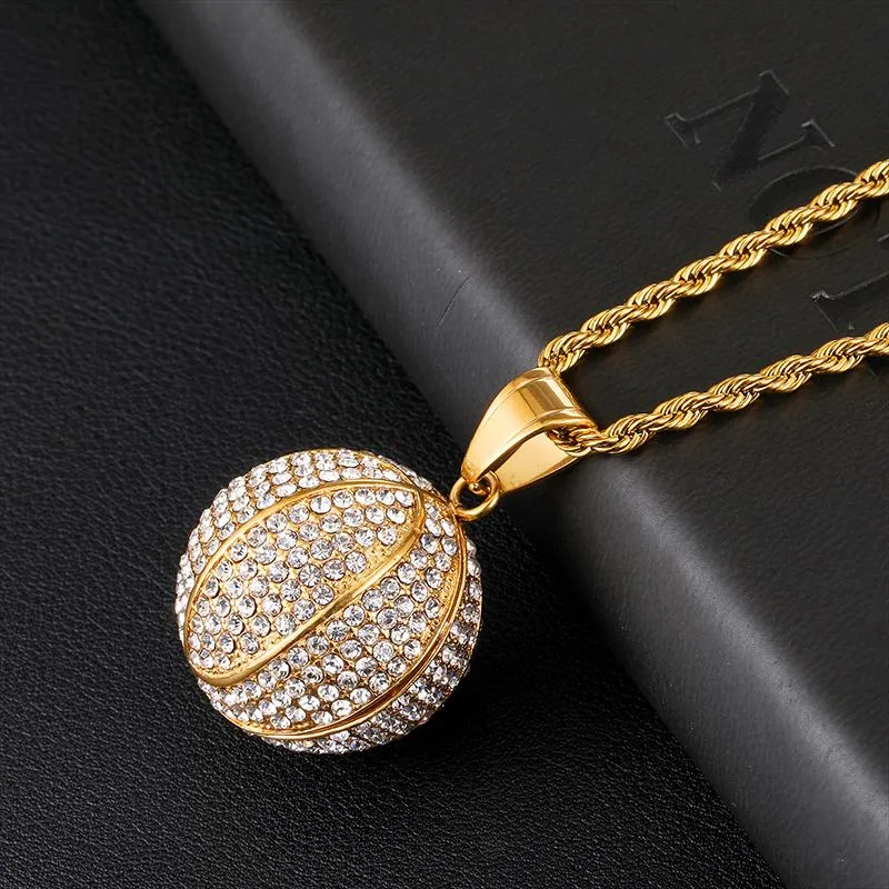 Hip Hop Iced Out Bling Basketball Stainess Steel Necklaces & Pendants For Men Jewelry Charm With Chains2628