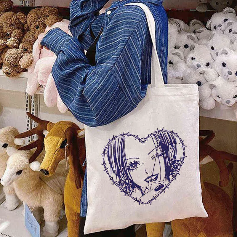 Nxy Shopping Bags Bolsos de Compras Para Mujer Bolsa Mano Lona Con Estampado Harajuku Estilo Kawaii Manga Ren Hontjo 0209