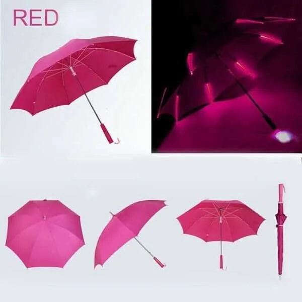 Cool variabel paraply med LED -funktioner 8 rib ljus transparent med ficklampa handtag nattsäkerhet h1015211n