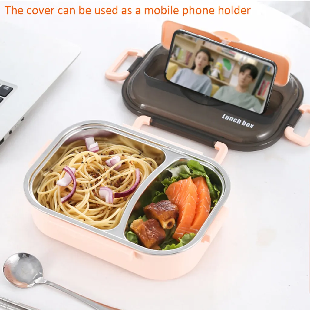 Portable Lunch Box With Compartments 304 Stainless Steel Bento For Kids Microwave Food Container Tableware Set A13 Y200429