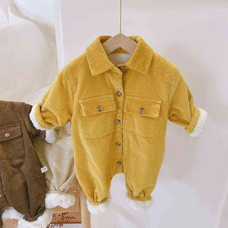 nato neonata ragazzo tuta di velluto a coste spessa manica lunga inverno infantile bambino caldo pile pagliaccetto vestito vestiti 0-2 anni 220106