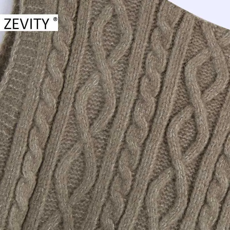 Zevity Women Fashion V Neck Solid Twist Knitting Sweater Female Sleeveless Casual Slim Vest Chic Leisure Pullovers Tops S454 210603