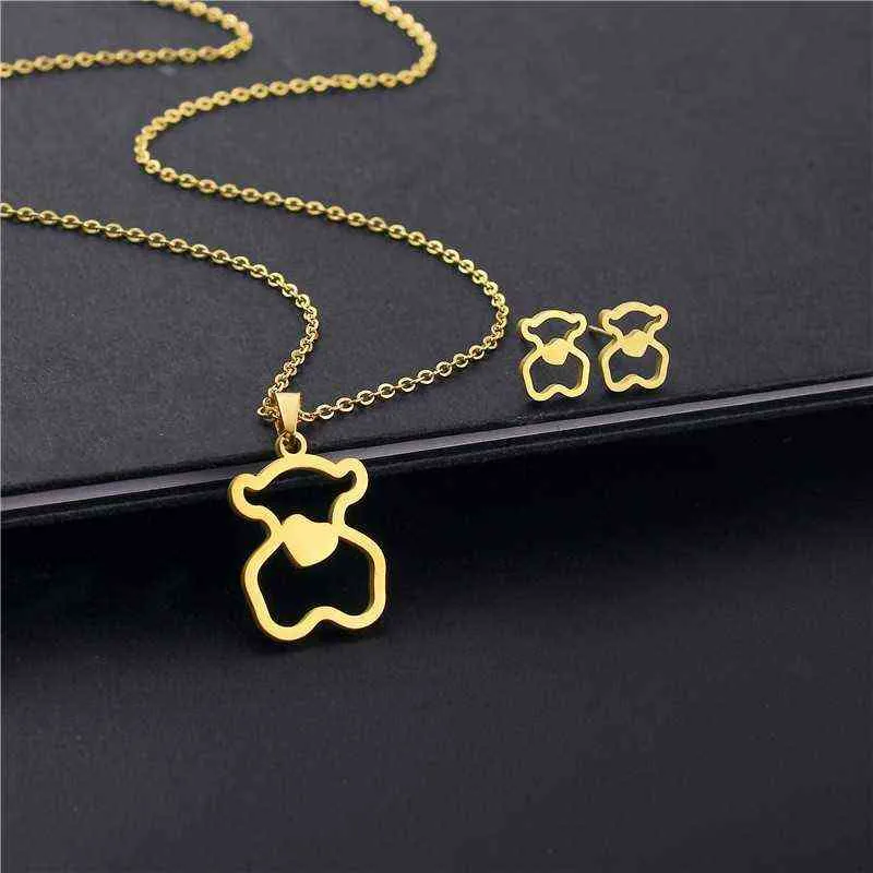 Nouveaux bijoux de mode pour femmes collier en acier inoxydable mignon coeur ours conception haute amour collier pendentif chaîne fille cadeaux G1206