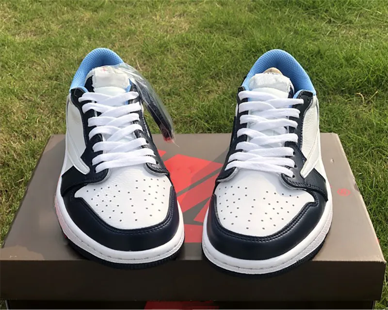 Fragment Design x TS - Jumpman 1 Low Mens Womens Basketball Shoes Military Blue Outdoor Fashion Sneakers CQ4278-001