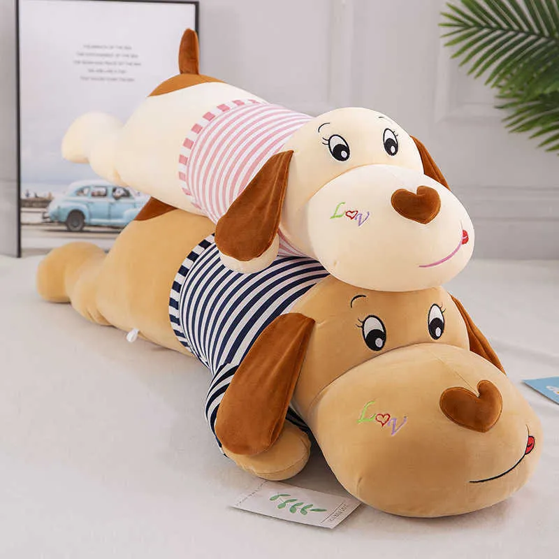 50-100cm casal de corpo macio listrado grande cão boneca casa decoração sofá travesseiro crianças menina feriado presente brinquedos wj052 210728
