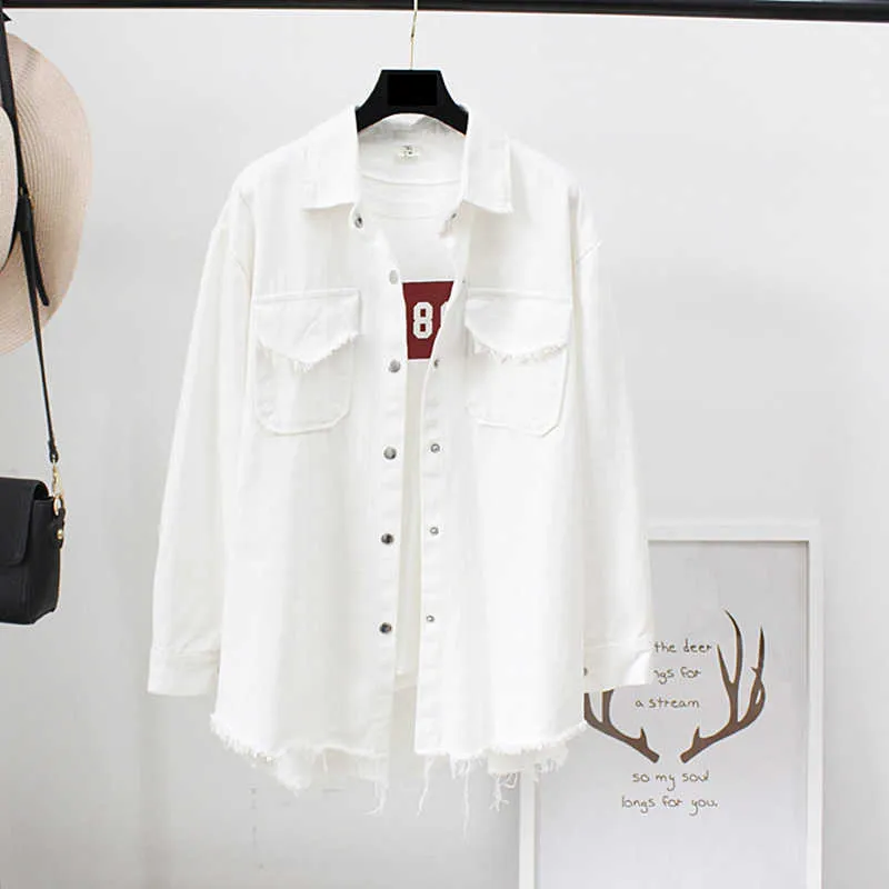 Spring Autumn Long section lapel Tassel Denim Jackets women loose Casual Long Sleeve female's thin Basic Jacket Coats 211025