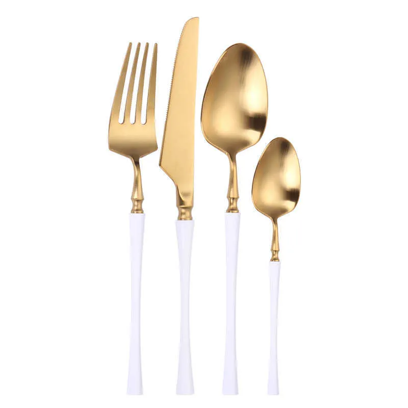 Matte Gold Cutlery Set 4 peças Spoons Forquilhas Facas Talheres de talheres Sets 18/10 Cutelaria de Aço Inoxidável Conjunto de Talheres Golden Set 211012