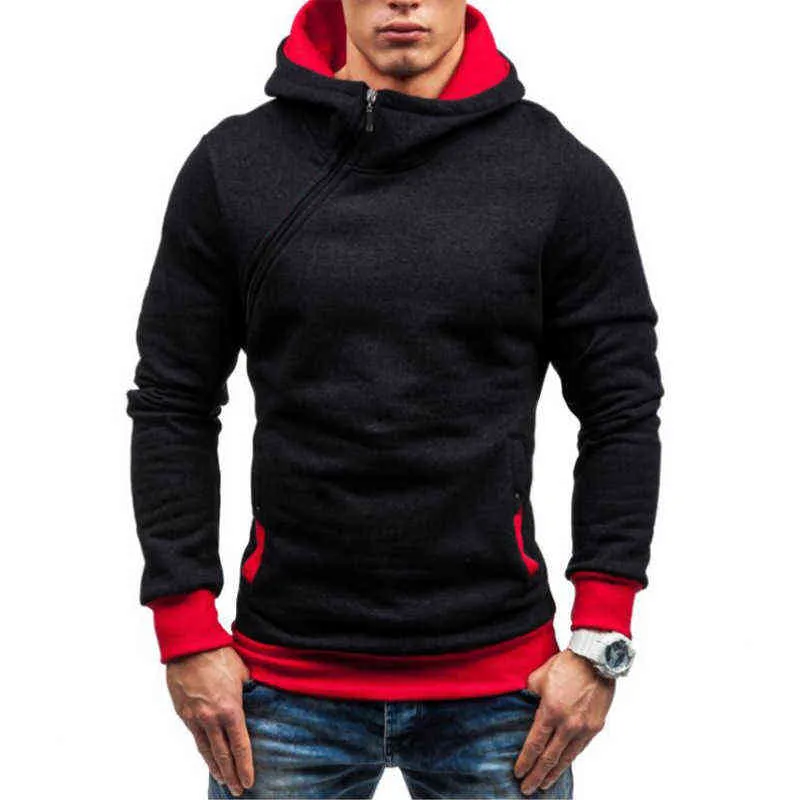 Hooded man multicolor pullover diagonal dragkedja hoodies höst vinter träning casual jackor hoody sweatshirts 3xl 211217