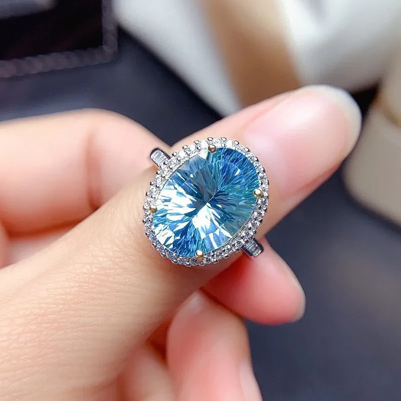 Ovale bleu cristal aigue-marine topaze Zircon diamants pierres précieuses anneaux pour femmes or blanc argent couleur Bijoux Bijoux cadeaux à la mode7819791