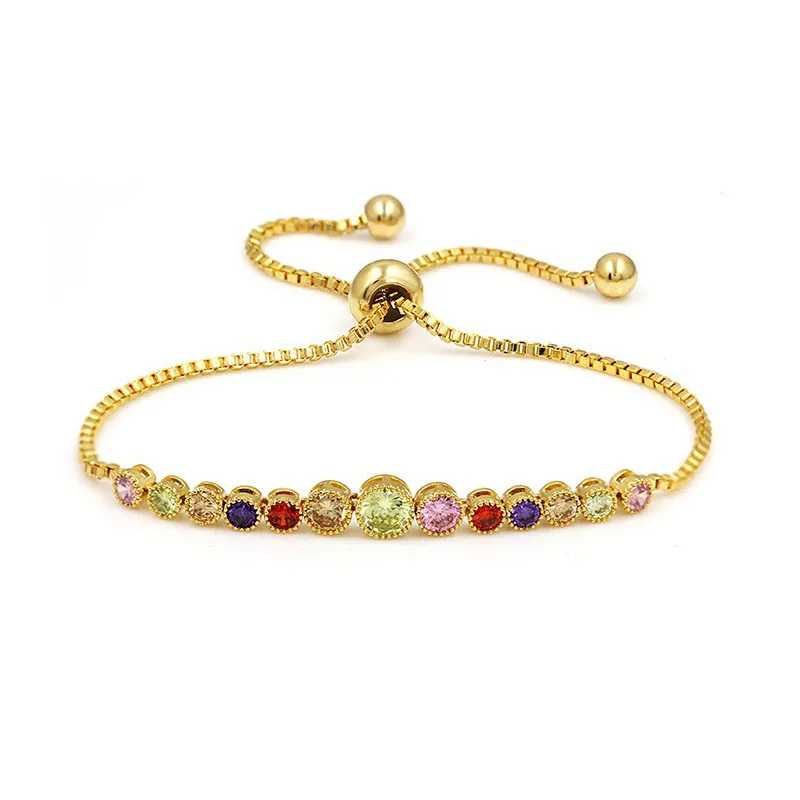 Rodada brilhando zircão colorido cordão ajustável para mulheres s925 pulseira de prata fine jewelri