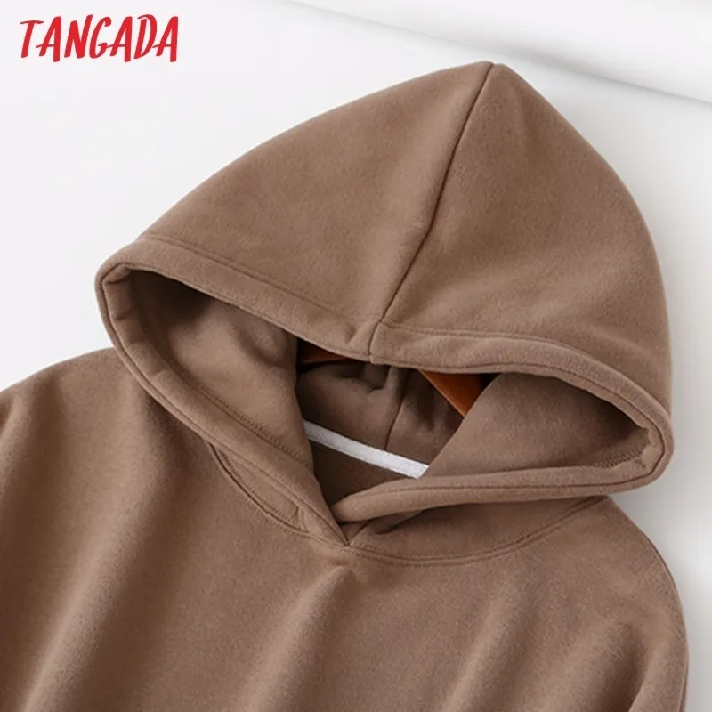 Tangada Outono Inverno Mulheres Chocolate Fleece Hoodie Moletons Senhoras Oversize Senhoras Pullovers Com Capuz Casaco Com Capuz 6L15 201216