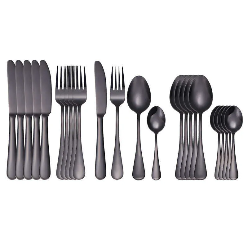 24 pezzi posate in acciaio inossidabile stoviglie arcobaleno cucchiaio set forchette coltelli cucchiai stoviglie da cucina goccia 210928