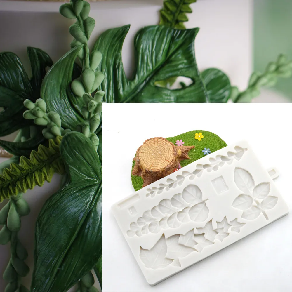 Succulent Ivy Rose Eucalyptus Leaves Silicone Mold Trailing Mögel Fondant Cake Dekorationsverktyg Sugarcraft Flower Tools K891 210225