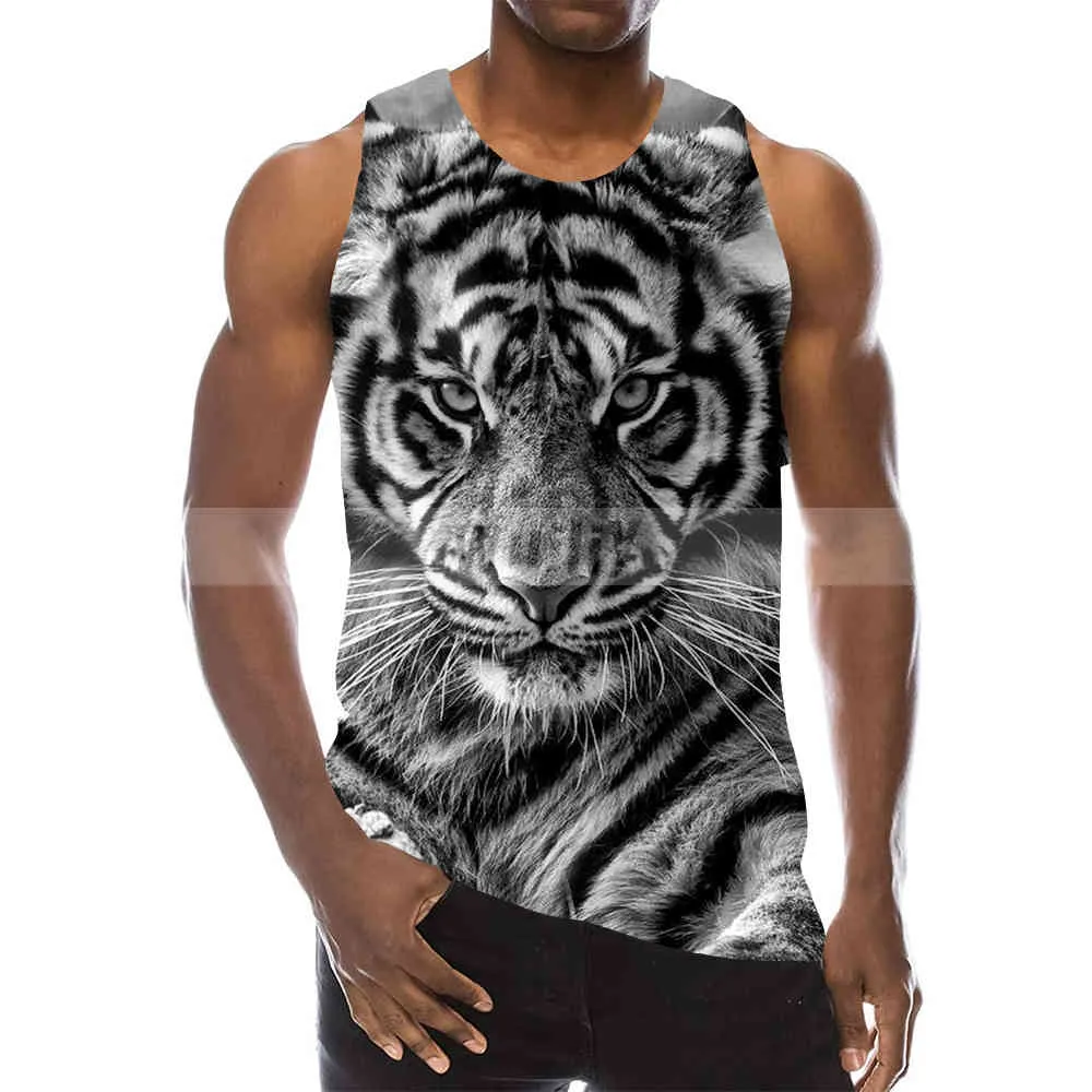 Herr tiger grafisk ärmlös 3d topp semester tees djur tank tops gym pojkar streetwear nyhet vest251y
