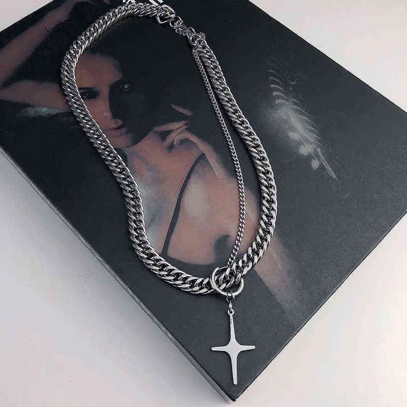 Collana con ciondolo croce stella in acciaio al titanio punk vintage moda hip hop rock collana a catena cubana donna uomo gioielli regalo G1206