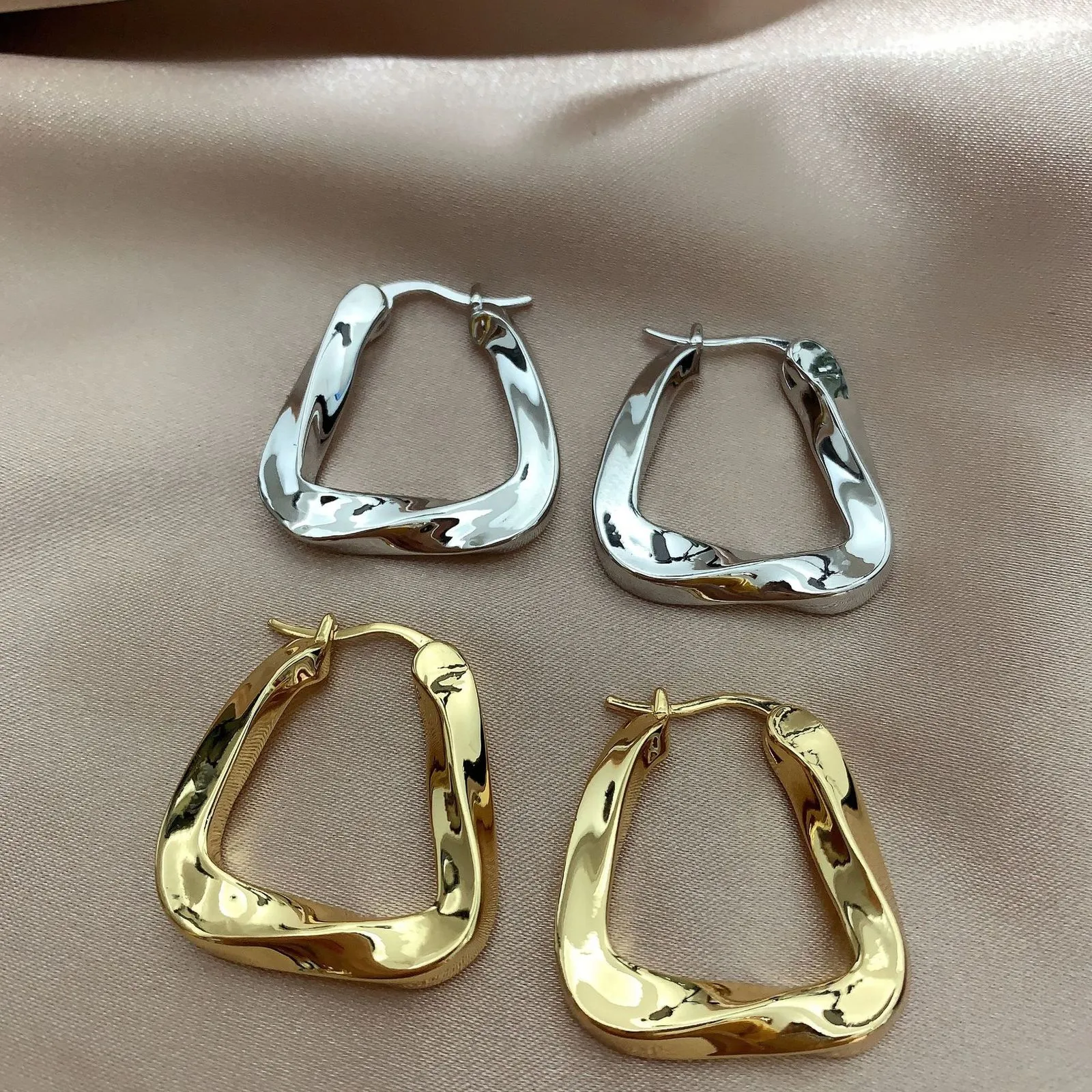 Fashion designer new Jewelry irregular simple cold trapezoidal Earrings brass metal wind artistic personalized6678846
