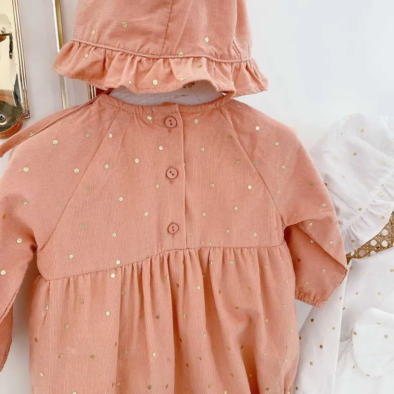 Wiosna Baby Girl Bodysuit list Bow Kombinezon z czapką Urodzony Cute Style Kids Clothes E19 210610