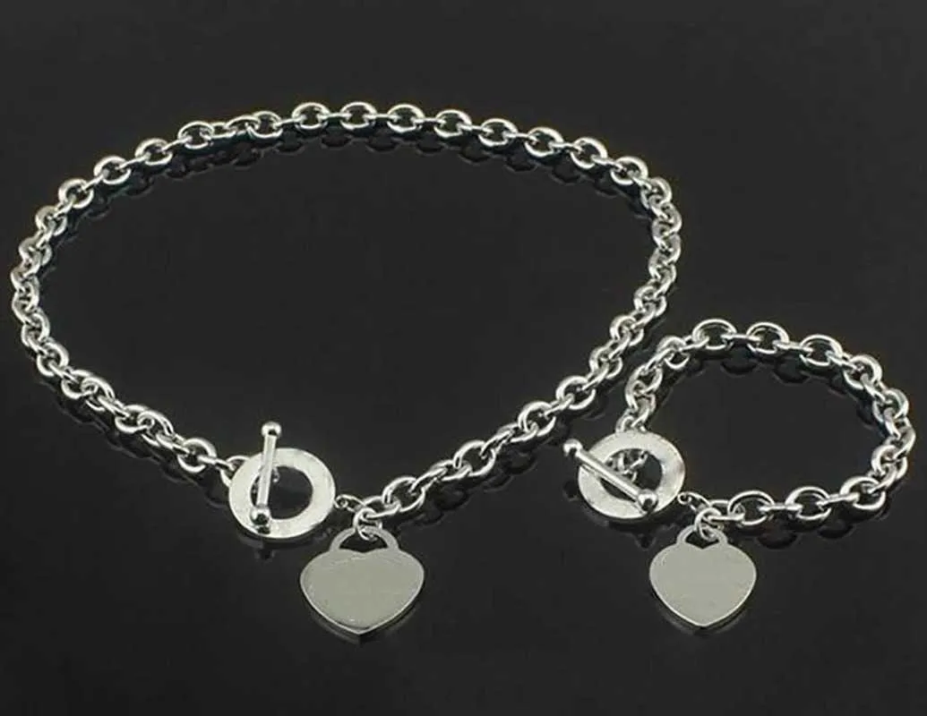 Christmas Gift 925 Silver Love Necklace Bracelet Set Wedding Jewelry Heart Pendant Necklaces Bangle Sets 2 in 1241M