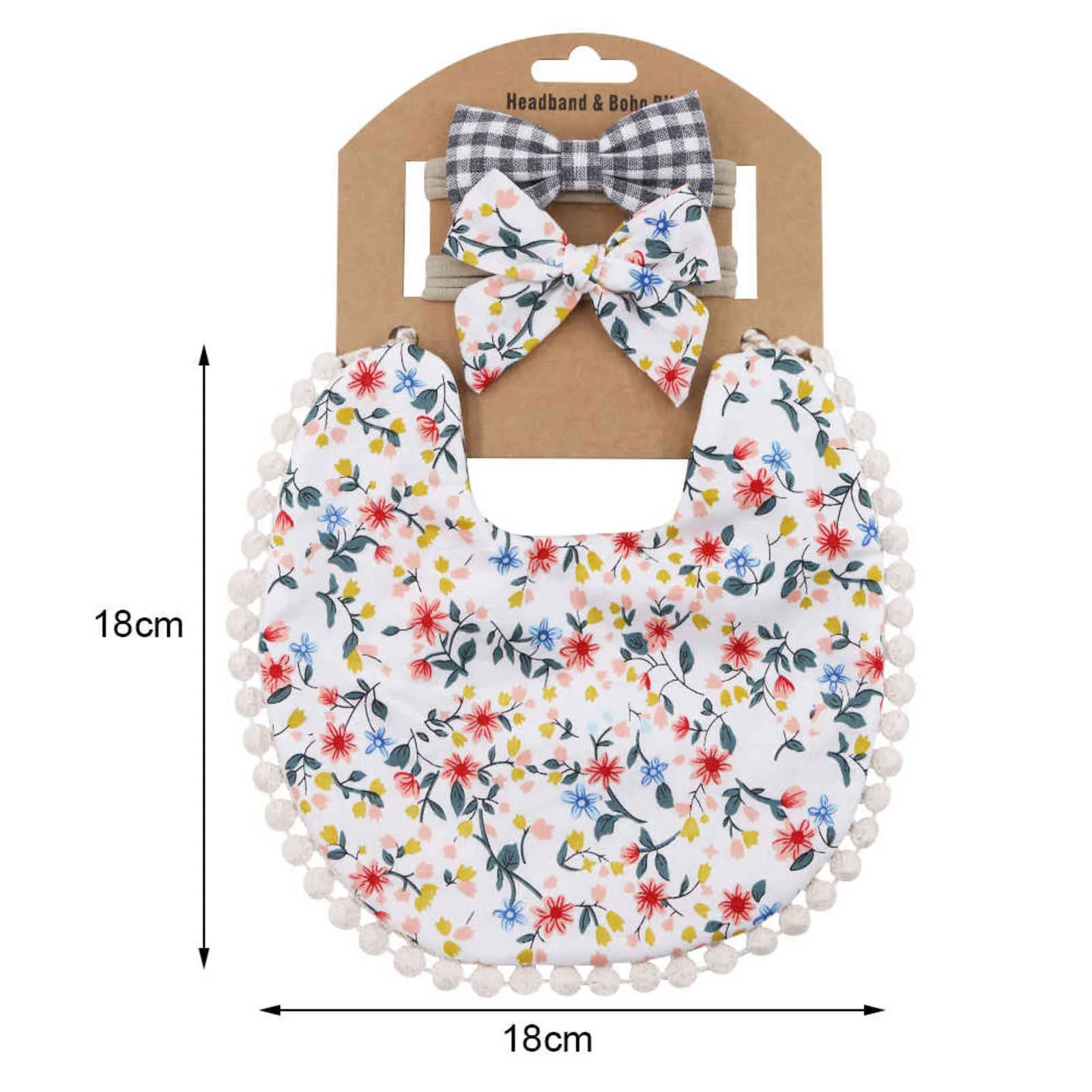 2 conjuntos / lote flor impressão bordado baby baby bibs headbands laço lenço bandana lado duplo toddler saliva toalha alimentando o pano 211117