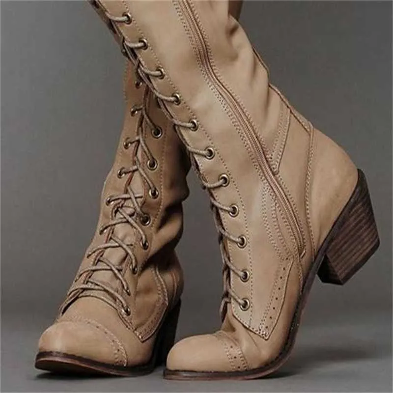 Botas longas das mulheres 2021 Outono e inverno novo estilo de comércio exterior Europeu e americano moda quadrado cinta de salto y1018