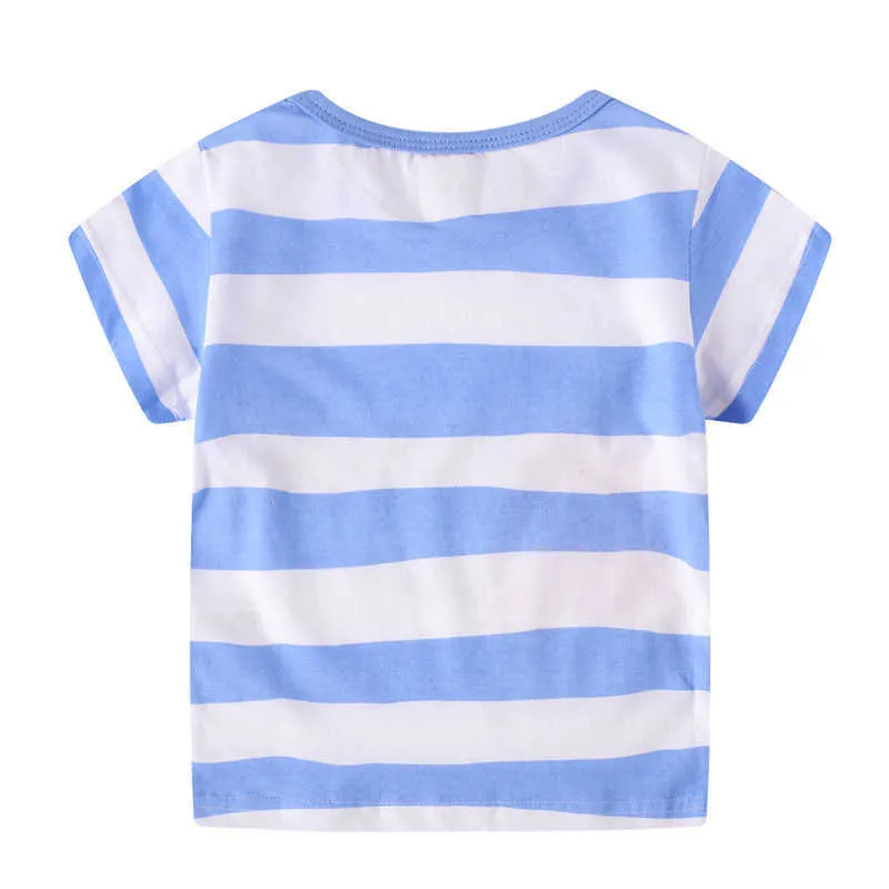 Saut mètres animaux bébé t-shirts pour garçons filles été t-shirts coton enfants vêtements rayure requins hauts 210529