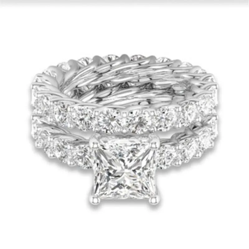Anéis de casamento anel de noivado conjuntos de aço inoxidável cz zircão cúbico quadrado e redondo étnico couple279y