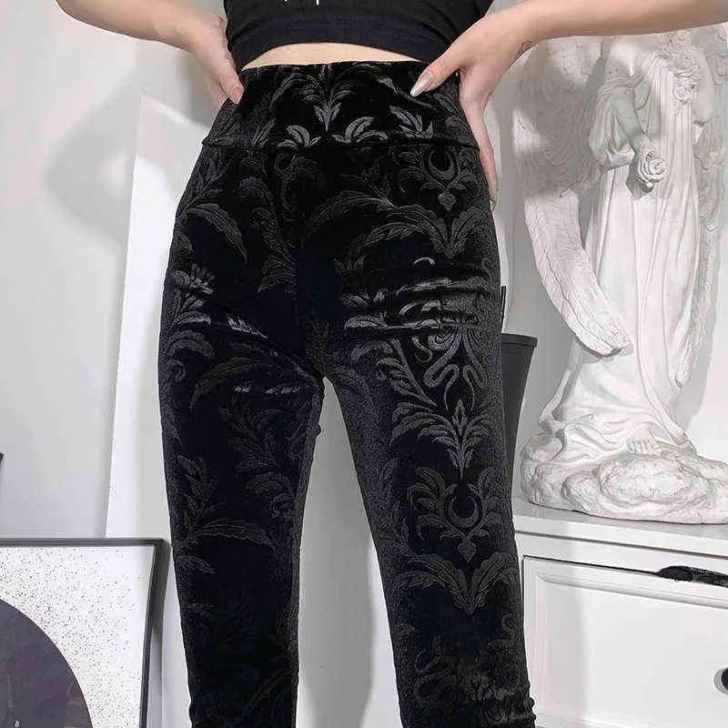 InsDoit gothique noir Punk pantalon femmes Streetwear Grunge pantalon Vintage Harajuku Patchwork dentelle velours taille haute 211115