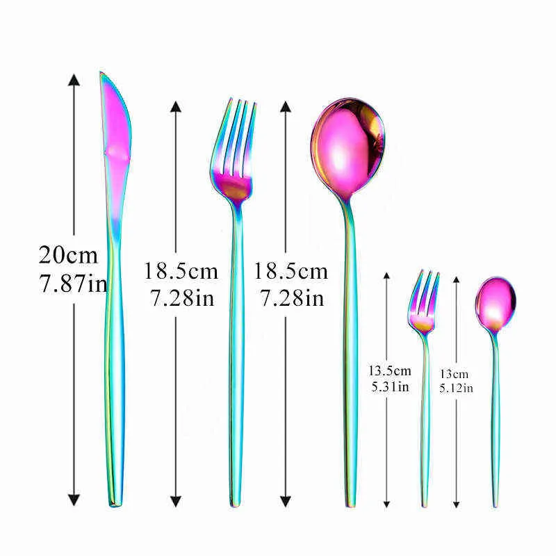 Western Cutlery Set Stainless Steel Tableware Pink Fork Kitchen Set Dinnerware Spoon Fork Knife Home Dinner Set Complete 211112