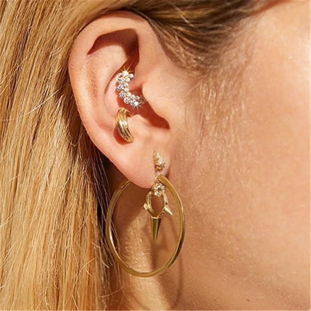 ANDYWEN 925 Sterling Silver 8MM Triple Long Spike Clicker Plain Hoops Earring Loops Circle Design Female Jewelry 210608