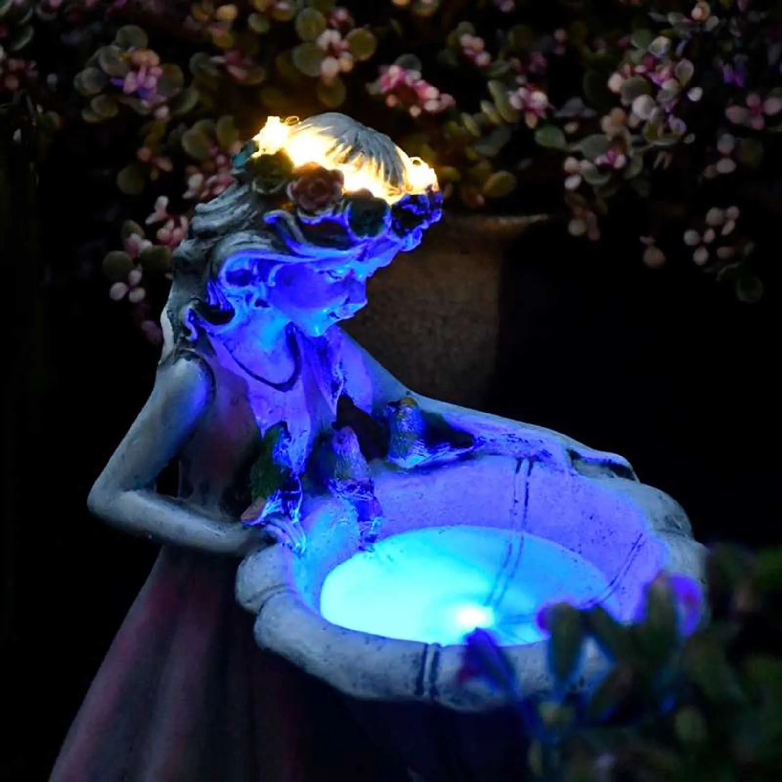 Blomma Fairy Solar Decoration Resin Garden Staty Solar Ljus Glöd i Dark Yard Outdoor Sculpture Angel Figur Garden Decor Q0811