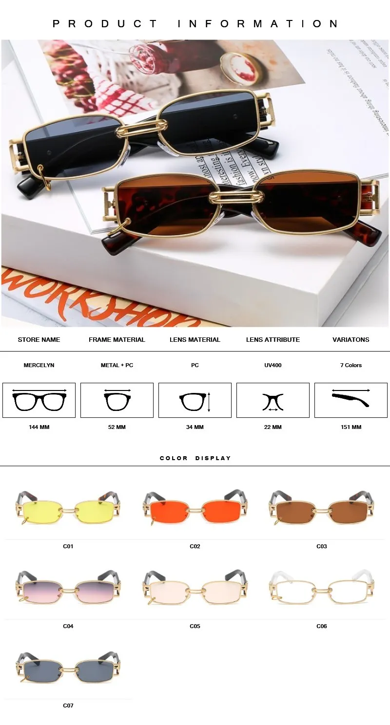 Newest Hip Hop Designer Sunglasses For Men And Women Rap Fashion Square Gold Metal Frame Luxury Woman Hiphop Glasses