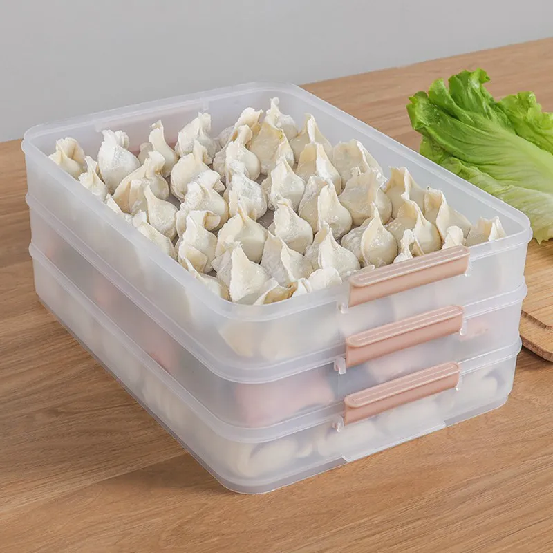 2-lager matförvaringslåda Dumpling Box Kök arrangör Kylskåp Försluten förvaringslåda Kött- och grönsaksförvaring Hushåll 210309